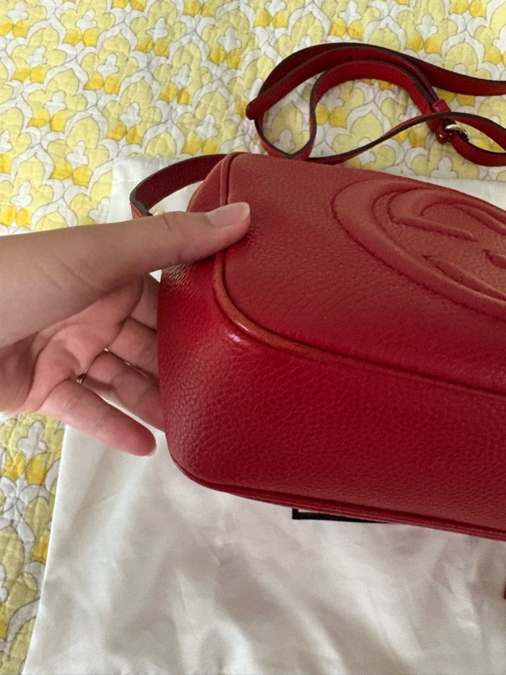 Gucci Red Soho Disco Embossed GG Leather Crossbody with Tassel - Picture 3 of 16